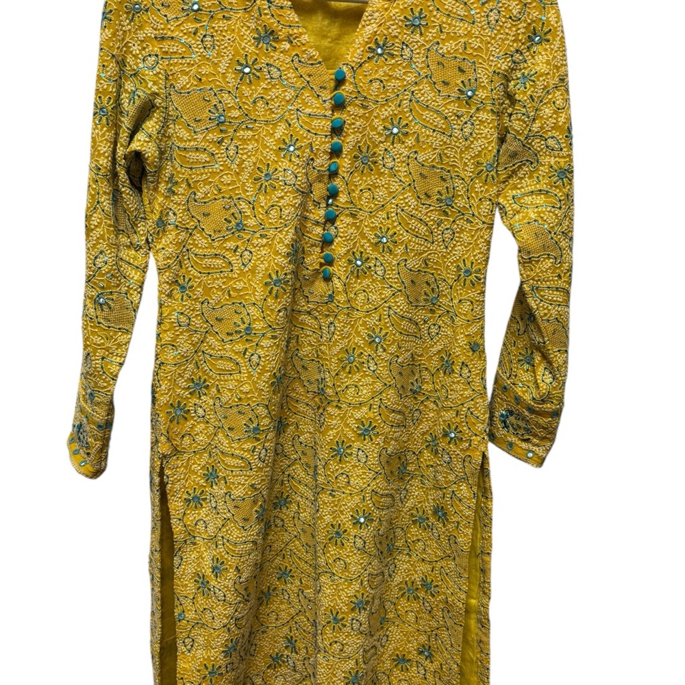 Source Unknown Yellow Embroidered Long Tunic Dres… - image 2